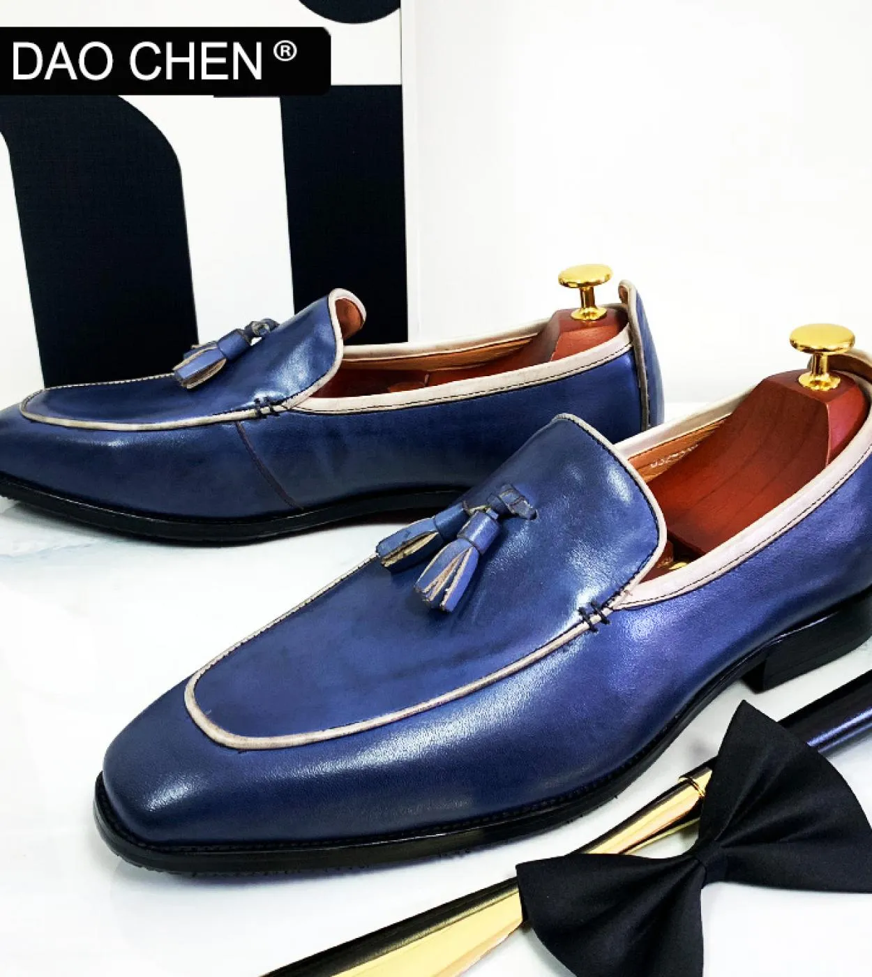 Daochen Eleganti scarpe da uomo firmate Scarpe eleganti da uomo di lusso blu nero Scarpe da ufficio da uomo daffari Mocassini d