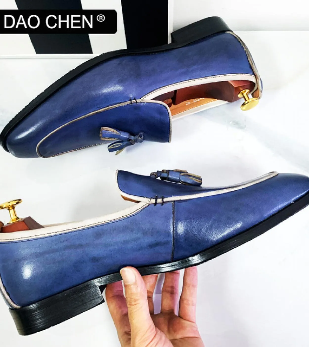 Daochen Eleganti scarpe da uomo firmate Scarpe eleganti da uomo di lusso blu nero Scarpe da ufficio da uomo daffari Mocassini d