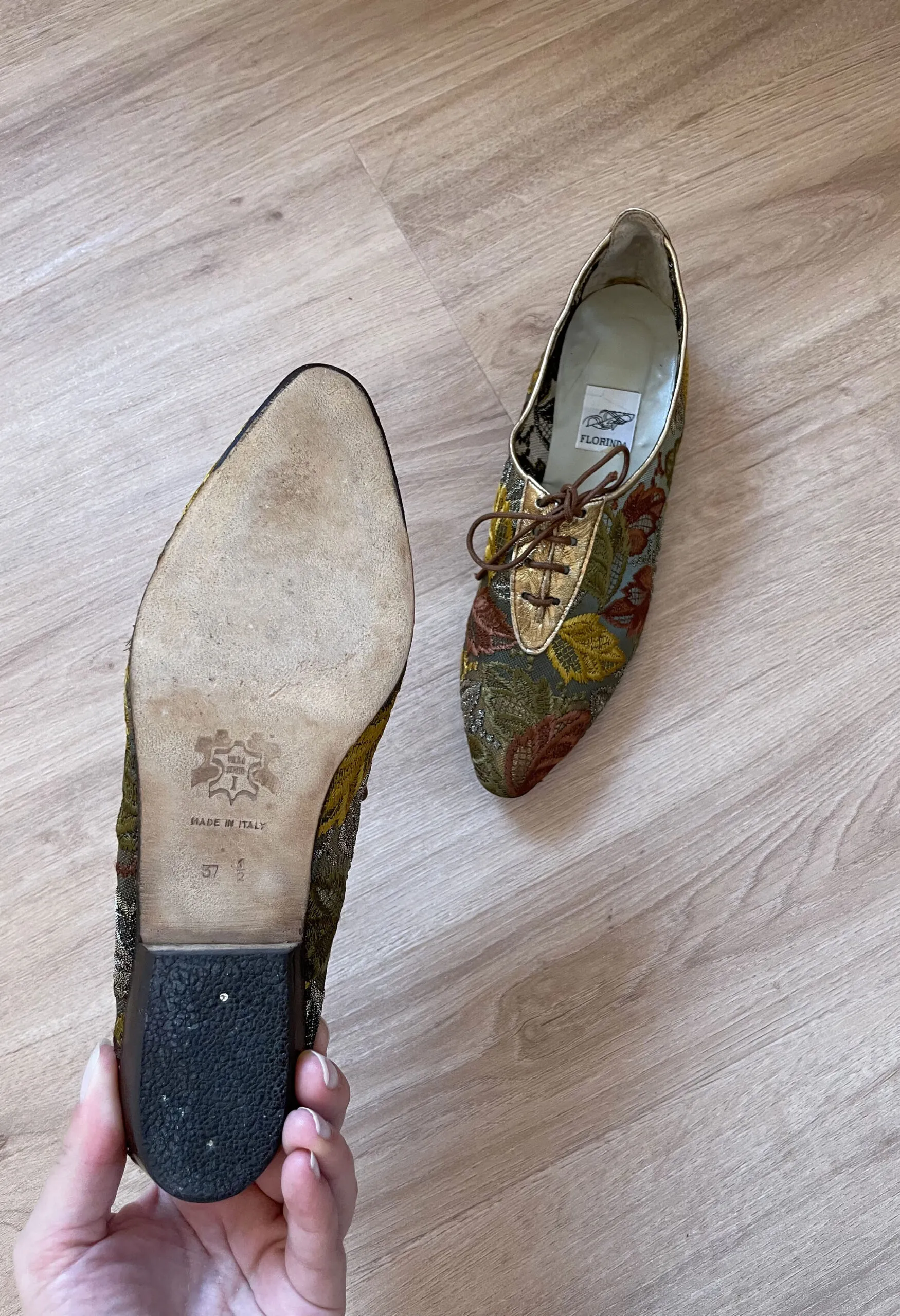Derby in rete con ricamo foglie vintage anni ’80