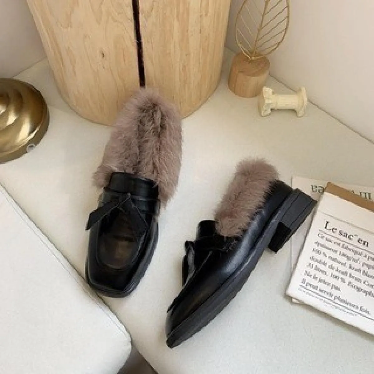 Di lusso 2022 Donne di Modo Mocassini Finta Pelliccia di Coniglio Slipon Scarpe da Donna Tacchi Bassi Casual Peluche Scarpe da B