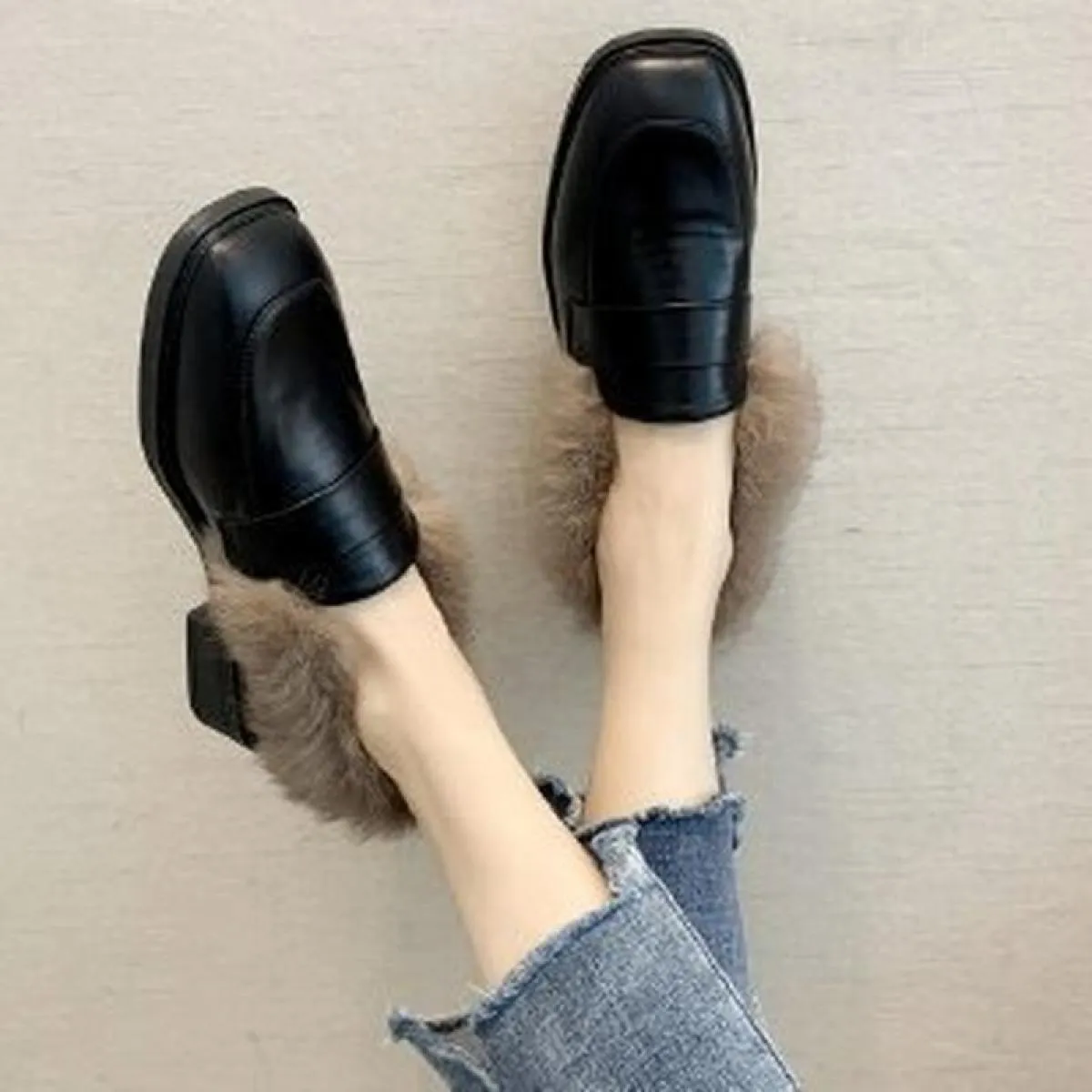 Di lusso 2022 Donne di Modo Mocassini Finta Pelliccia di Coniglio Slipon Scarpe da Donna Tacchi Bassi Casual Peluche Scarpe da B