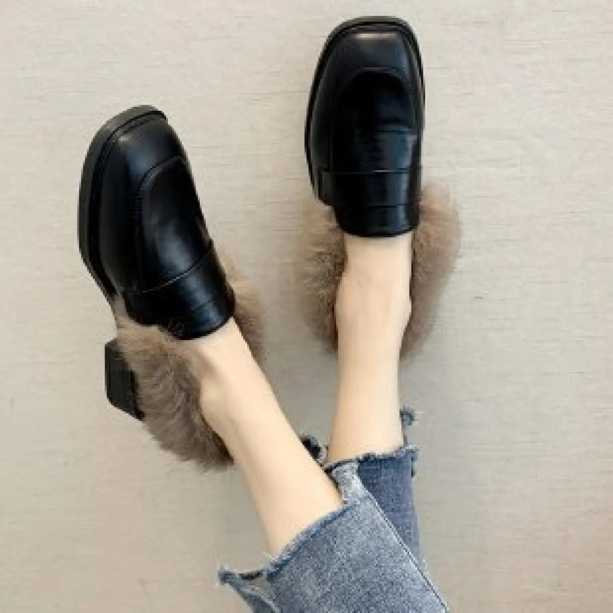 Di lusso 2022 Donne di Modo Mocassini Finta Pelliccia di Coniglio Slipon Scarpe da Donna Tacchi Bassi Casual Peluche Scarpe da B