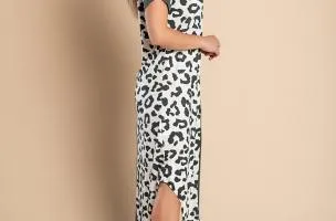 Elegante maxi abito con stampa leopardata, grigio