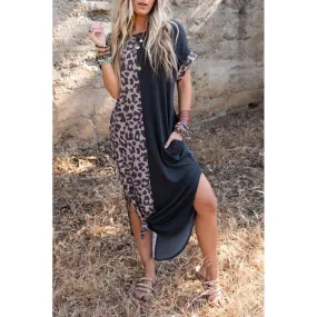 Elegante maxi abito leopardato, nero