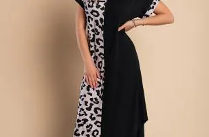 Elegante maxi abito leopardato, nero