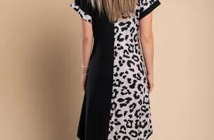 Elegante maxi abito leopardato, nero