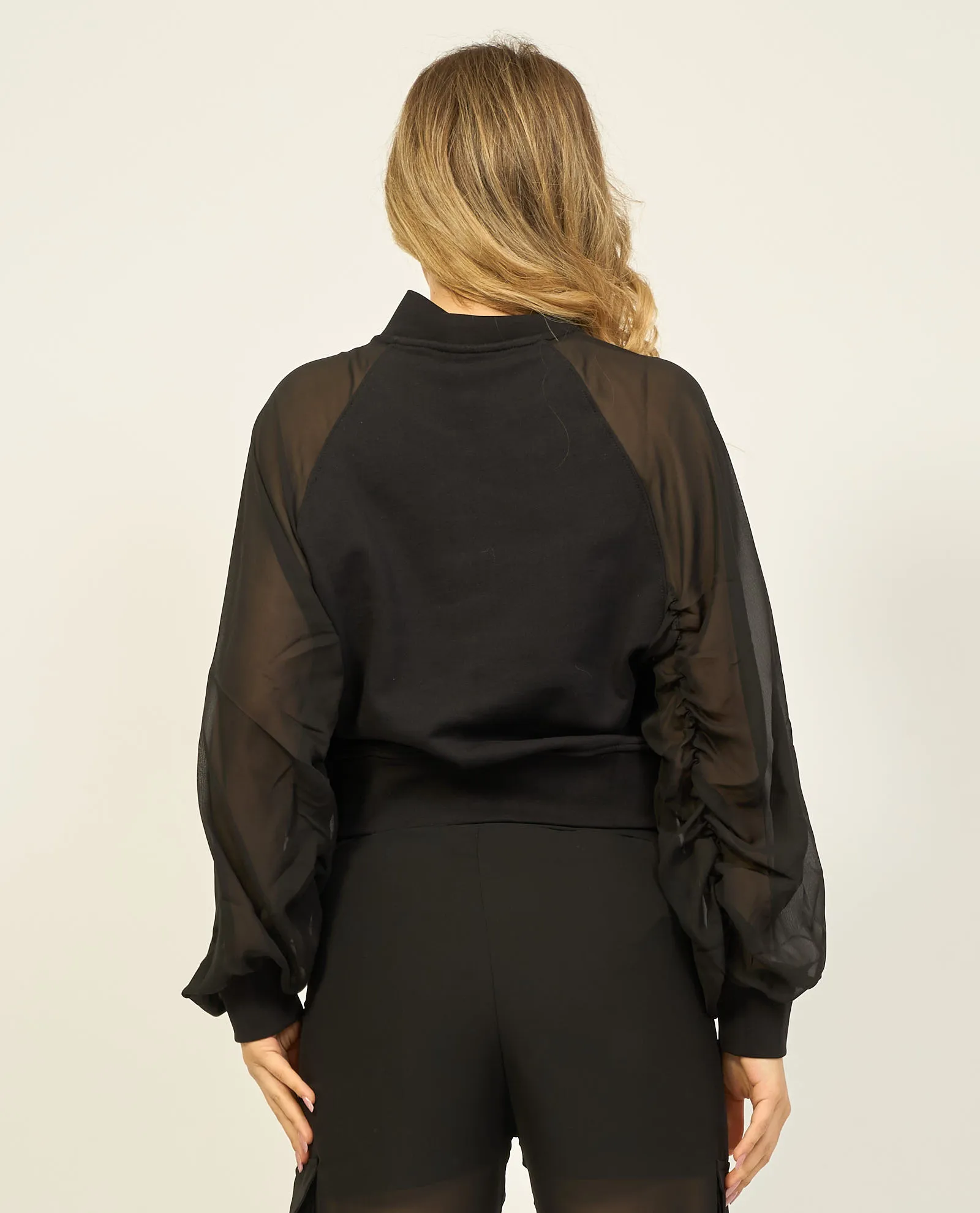 Felpa donna Disclaimer fullzip con maniche trasparenti