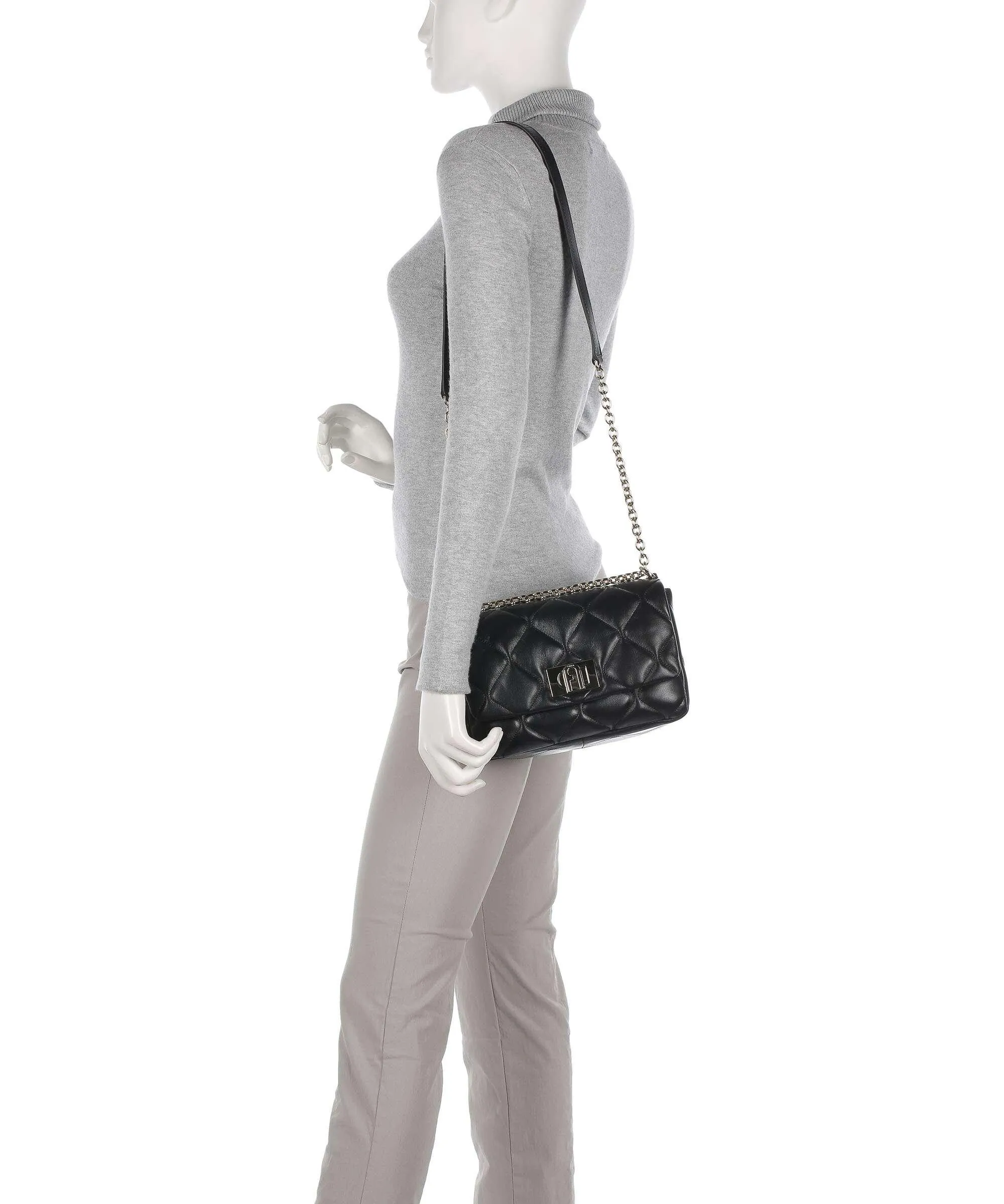  Furla 1927 S Borsa a spalla nappa pelle nero  
