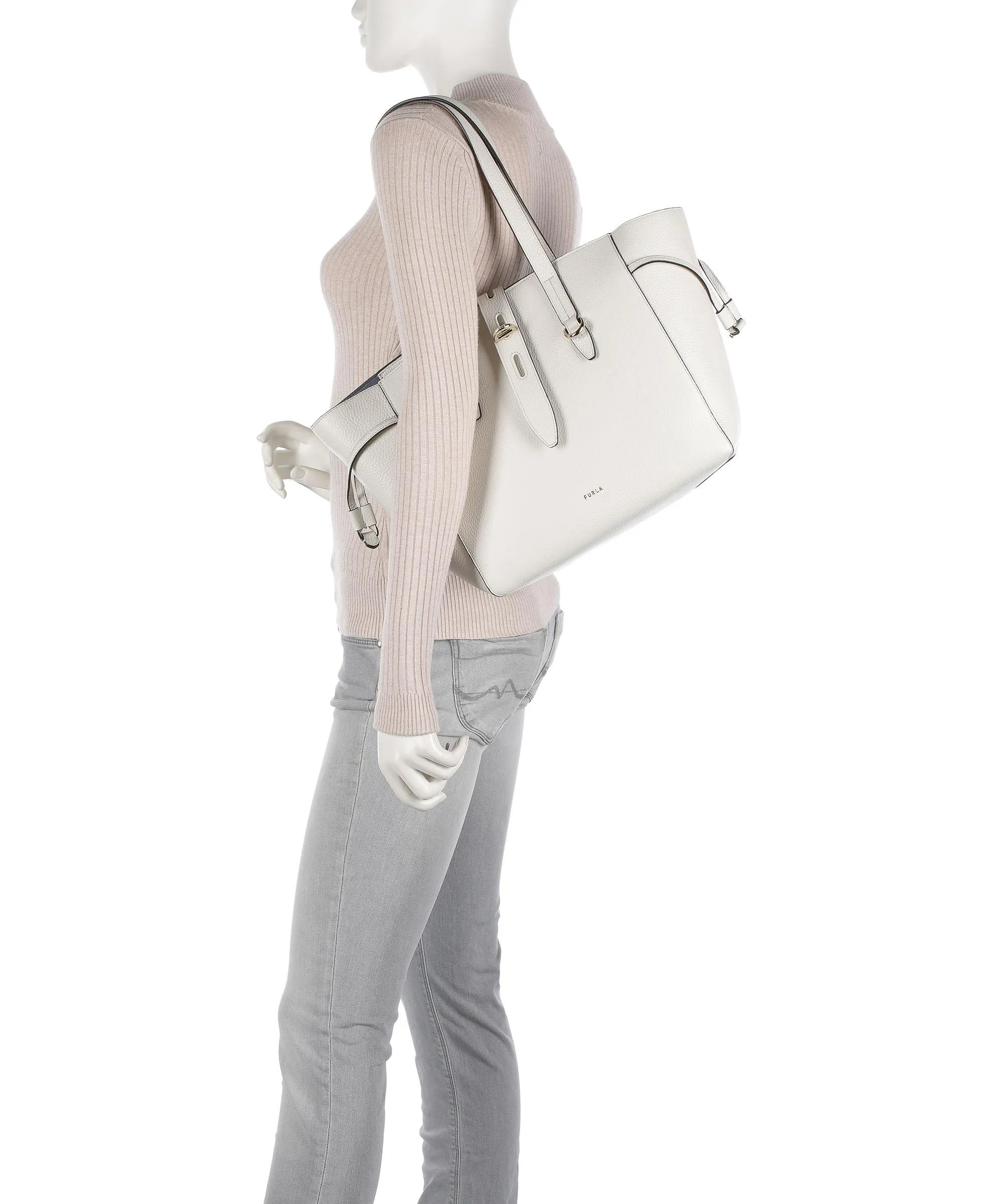  Furla Net M Borsa shopper pelle di vitello grana avorio  