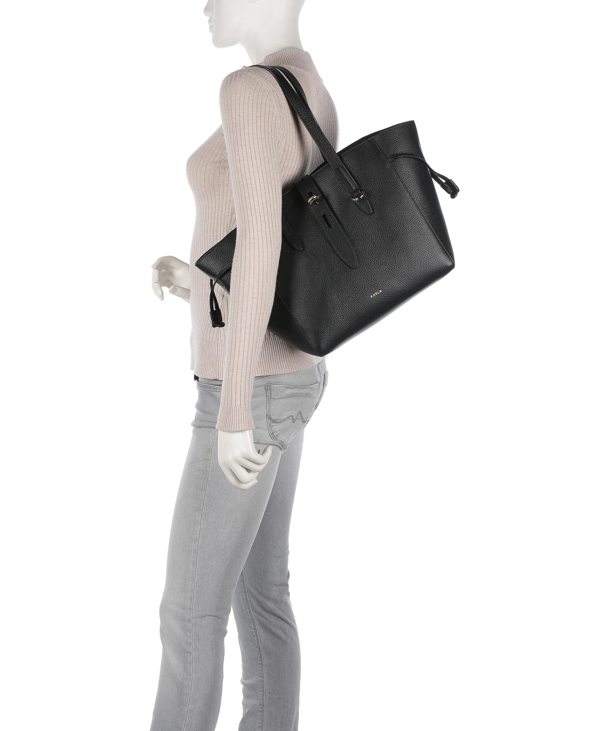  Furla Net M Borsa shopper pelle di vitello grana nero  