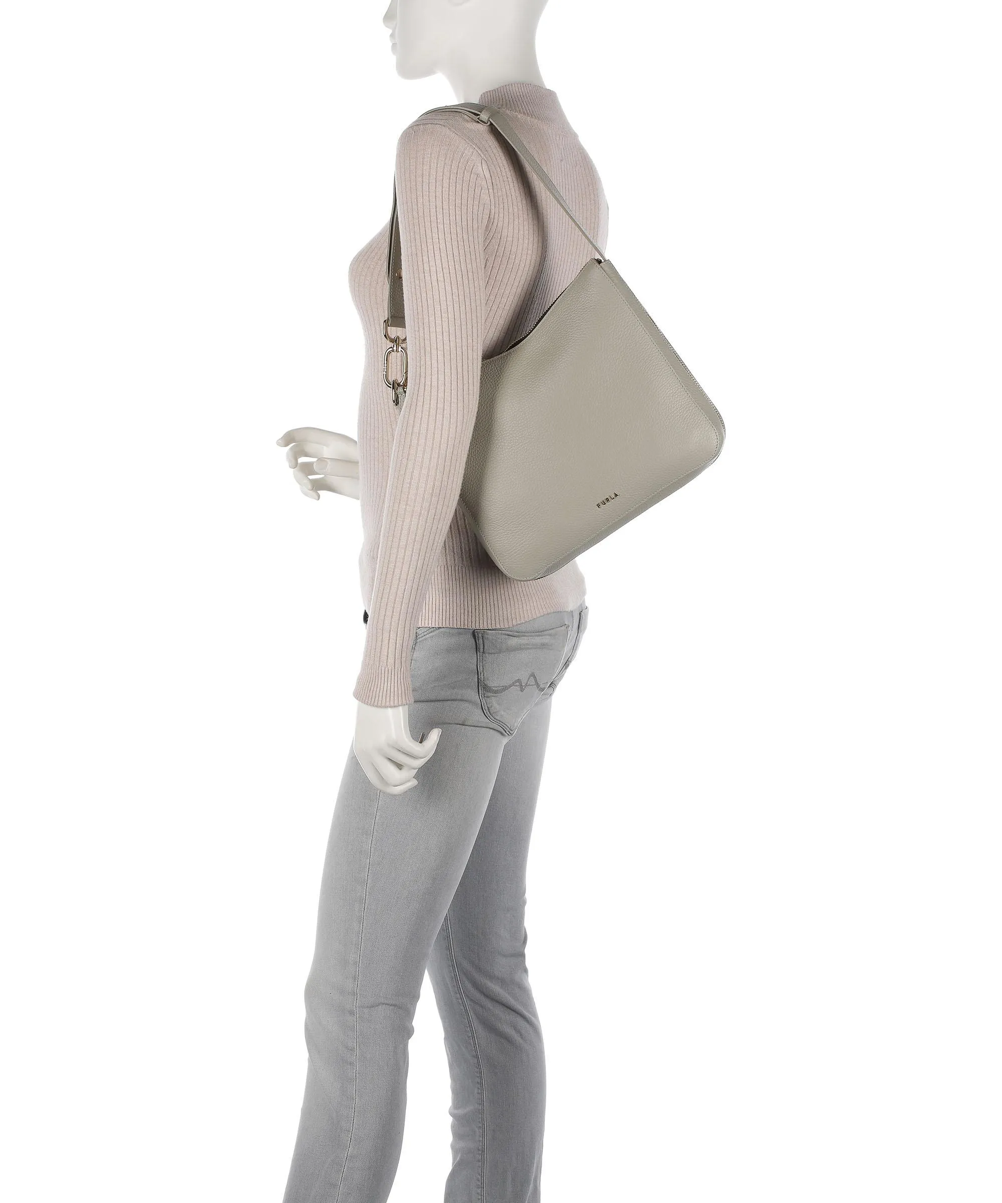  Furla Skye M Borsa hobo pelle granulata grigio  