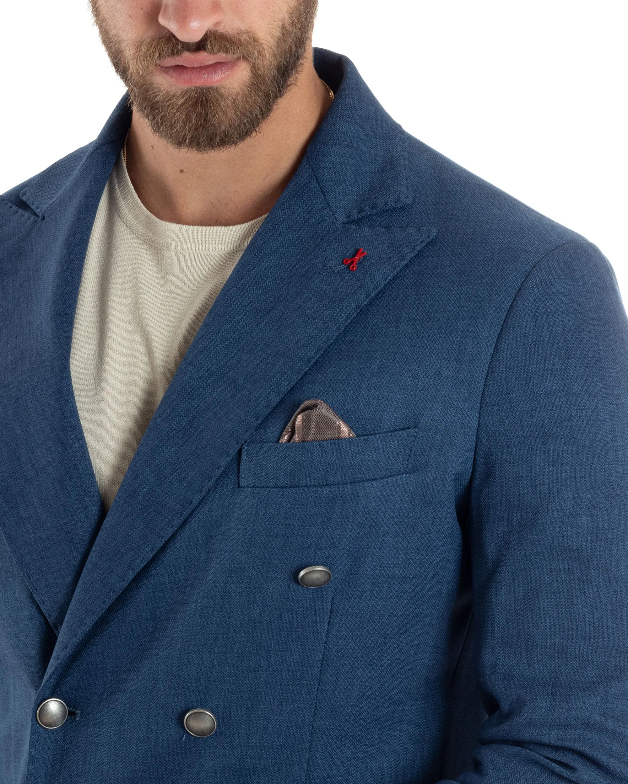 Giacca Uomo Doppiopetto Bottoni In Metallo Sartoriale Elegante Viscosa Tinta Unita Blu Casual Cerimonia GIOSAL-G3199A