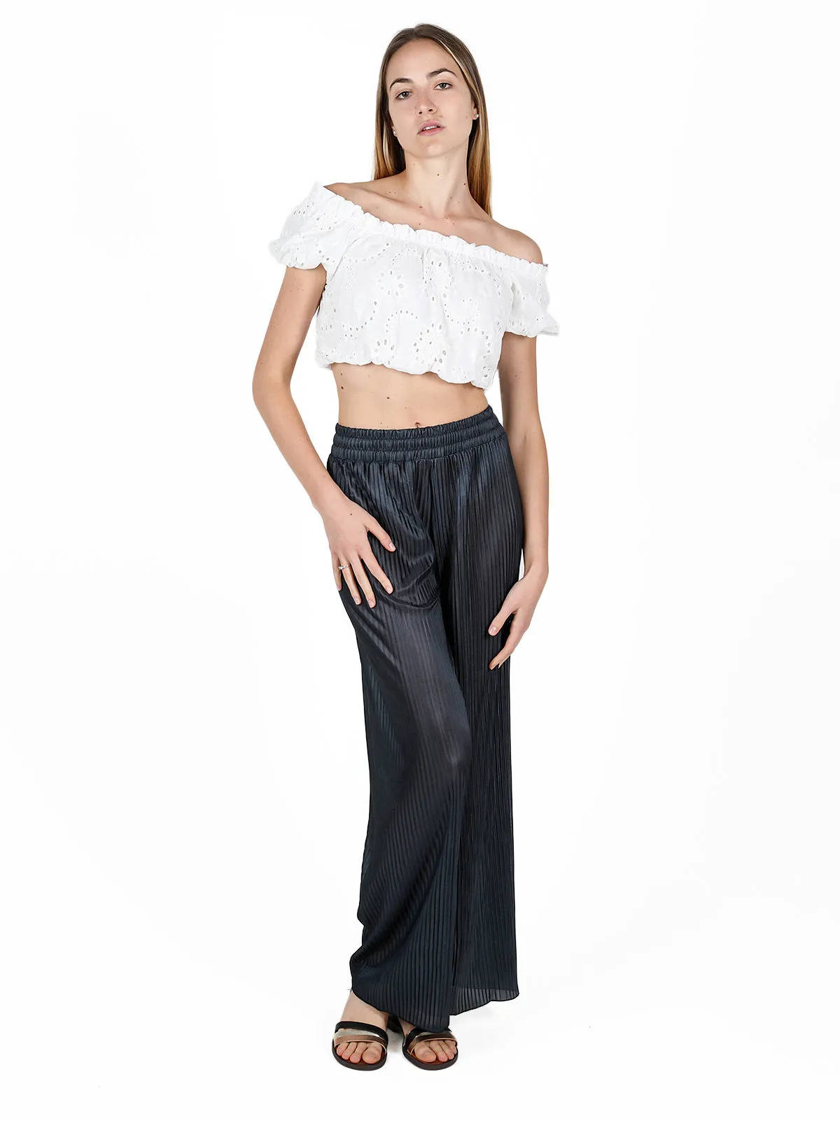 Gladys Pantalon palazzo léger plissé femme
