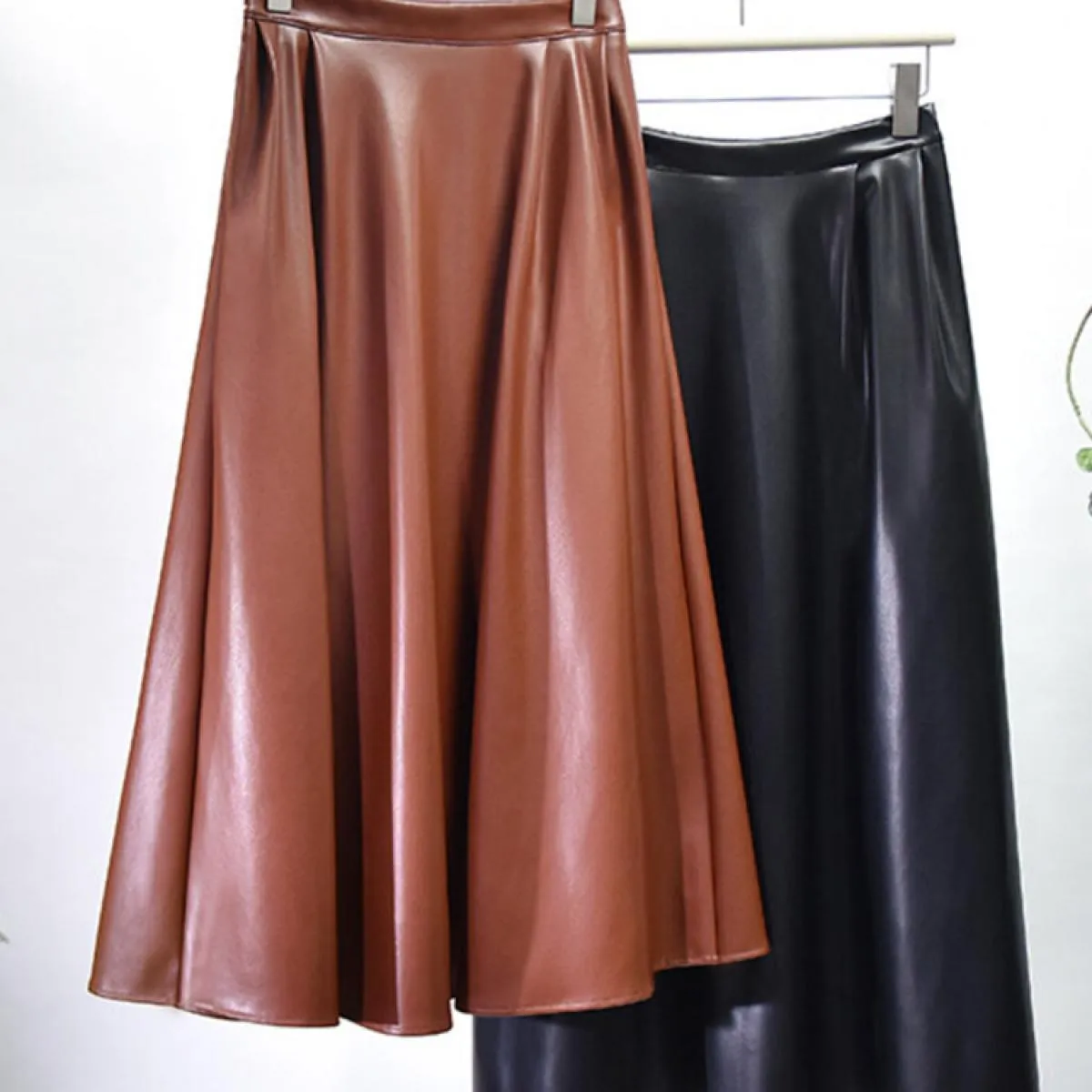 Gonna in pelle a vita lunga da donna Gonna invernale in ecopelle Gonna lunga in pelle da donna