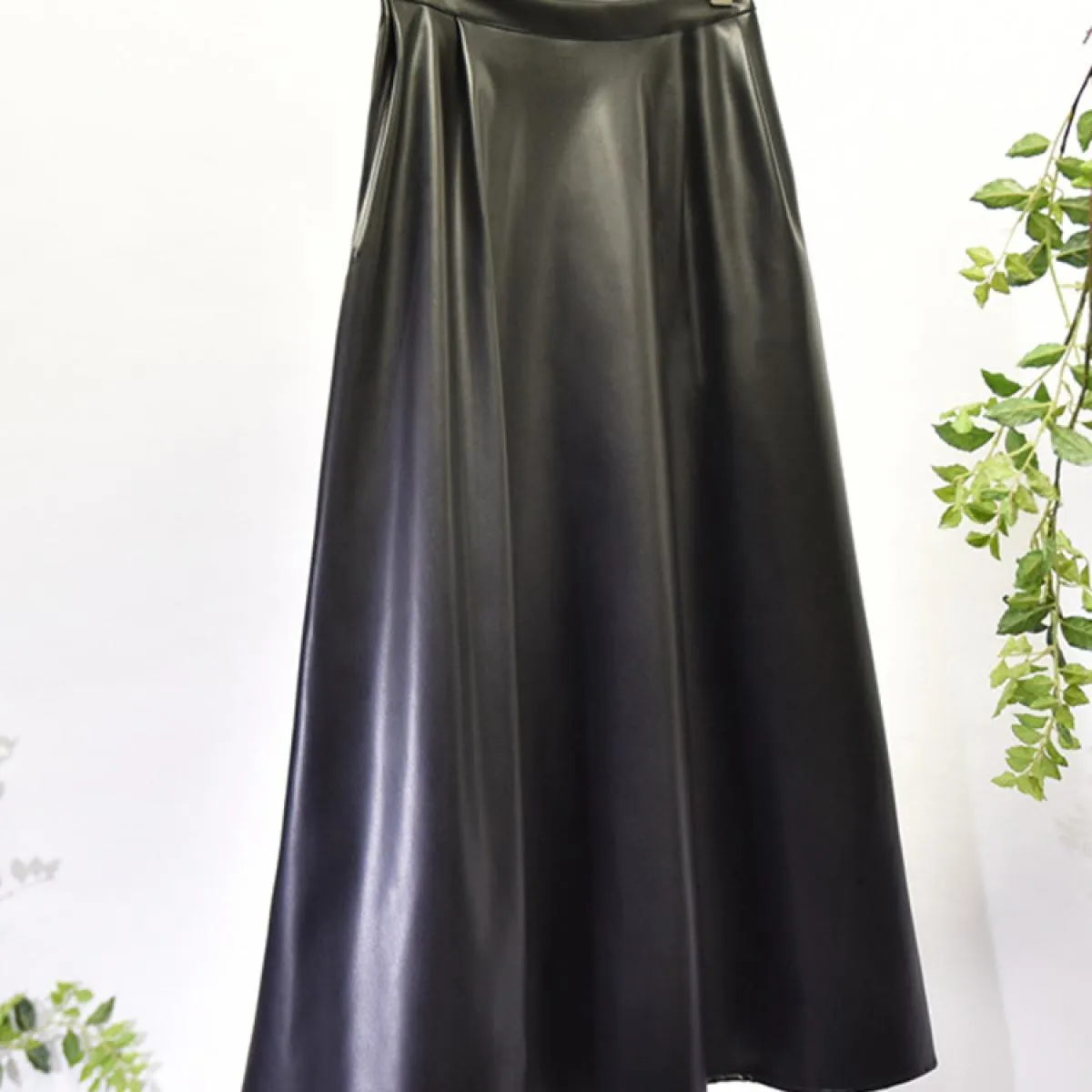 Gonna in pelle a vita lunga da donna Gonna invernale in ecopelle Gonna lunga in pelle da donna