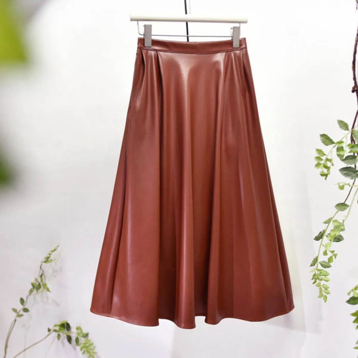 Gonna in pelle a vita lunga da donna Gonna invernale in ecopelle Gonna lunga in pelle da donna