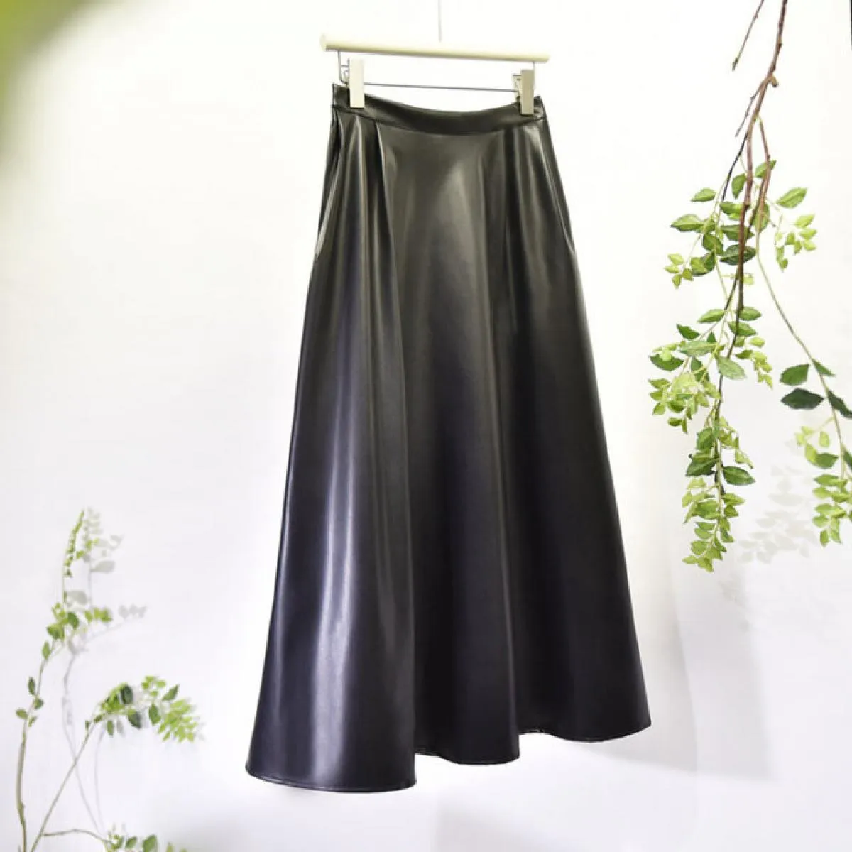 Gonna in pelle a vita lunga da donna Gonna invernale in ecopelle Gonna lunga in pelle da donna