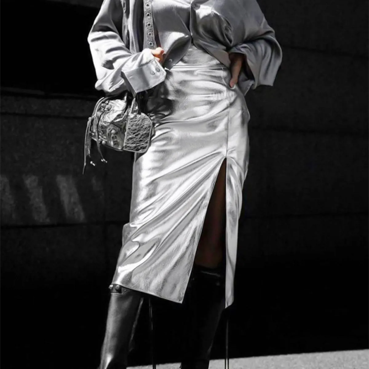 Gonna lunga divisa a vita alta per donna Slim Patchwork Moda Solid Streetwear Estate 2024 Ladies Luxury Vintage Ma
