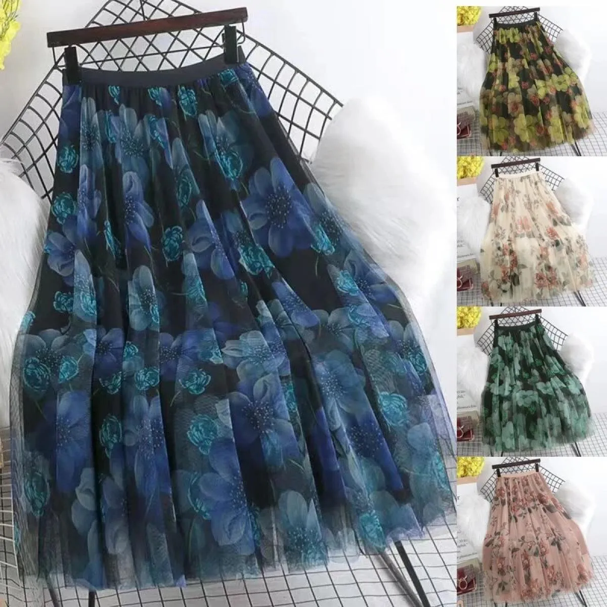 Gonna lunga Moda Harajuku Kawaii  Midi Maxi Gonna in tulle Primavera Autunno Vita alta Streetwear Gonna nera rosa