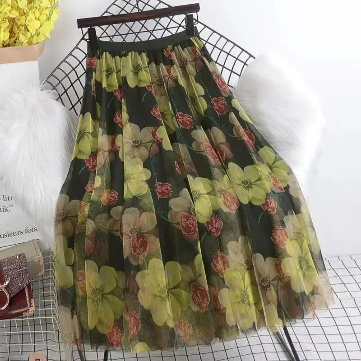 Gonna lunga Moda Harajuku Kawaii  Midi Maxi Gonna in tulle Primavera Autunno Vita alta Streetwear Gonna nera rosa