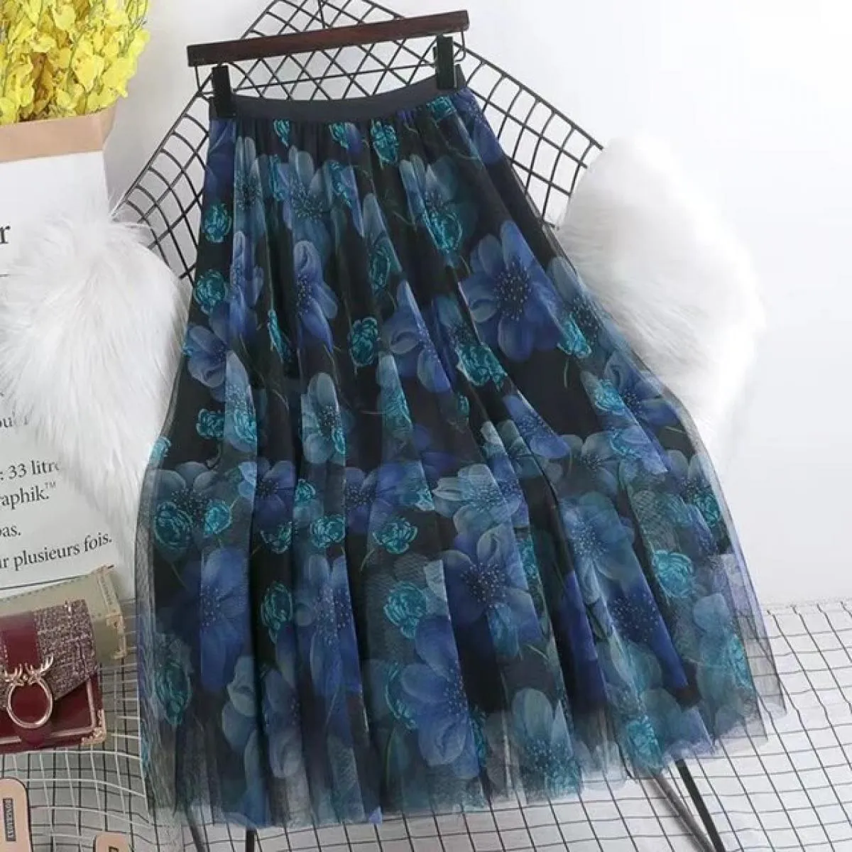 Gonna lunga Moda Harajuku Kawaii  Midi Maxi Gonna in tulle Primavera Autunno Vita alta Streetwear Gonna nera rosa