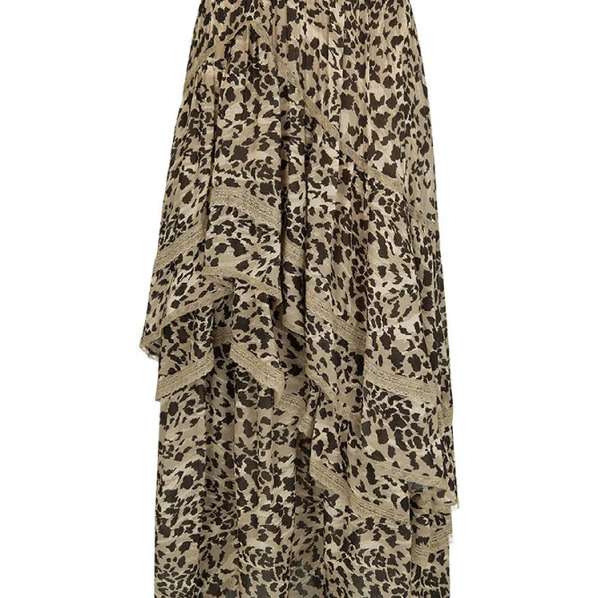 Gonna lunga stampata leopardata Patchwork femminile con volant Moda estate 2024 Fasciatura a vita alta Party Look da donna lungo