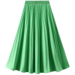 Gonna verde da donna Solid Midi Gonna a pieghe verde da donna Gonna a pieghe verde Gonne femminili
