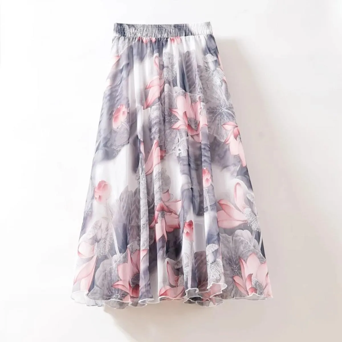 Gonne lunghe vintage bohemien da donna eleganti in chiffon Harajuku spiaggia a vita alta gonna lunga donna gonne a linea