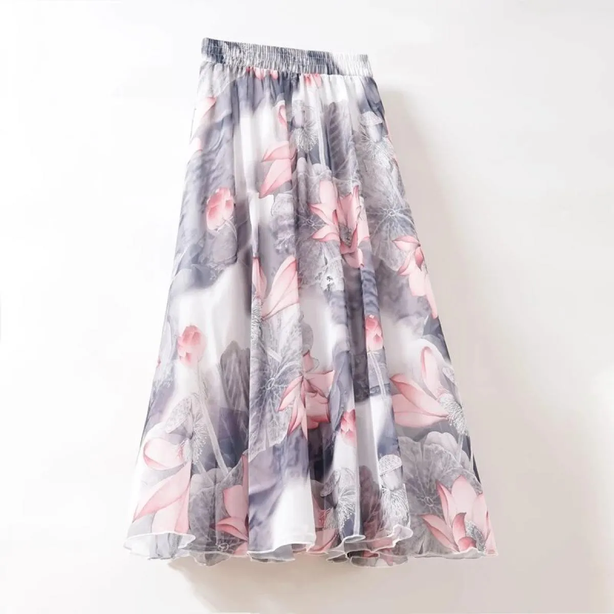 Gonne lunghe vintage bohemien da donna eleganti in chiffon Harajuku spiaggia a vita alta gonna lunga donna gonne a linea