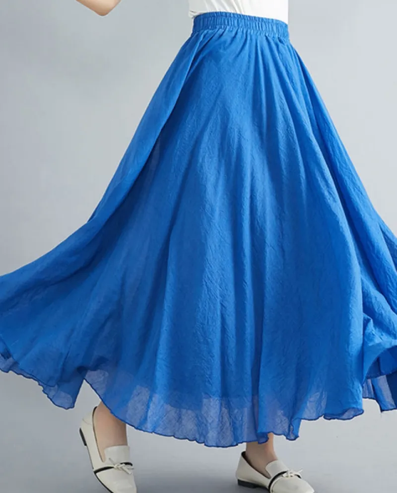 Jmprs Gonna Lunga da Donna Elegante in Lino a Vita Alta Estate Una Linea di Cotone L