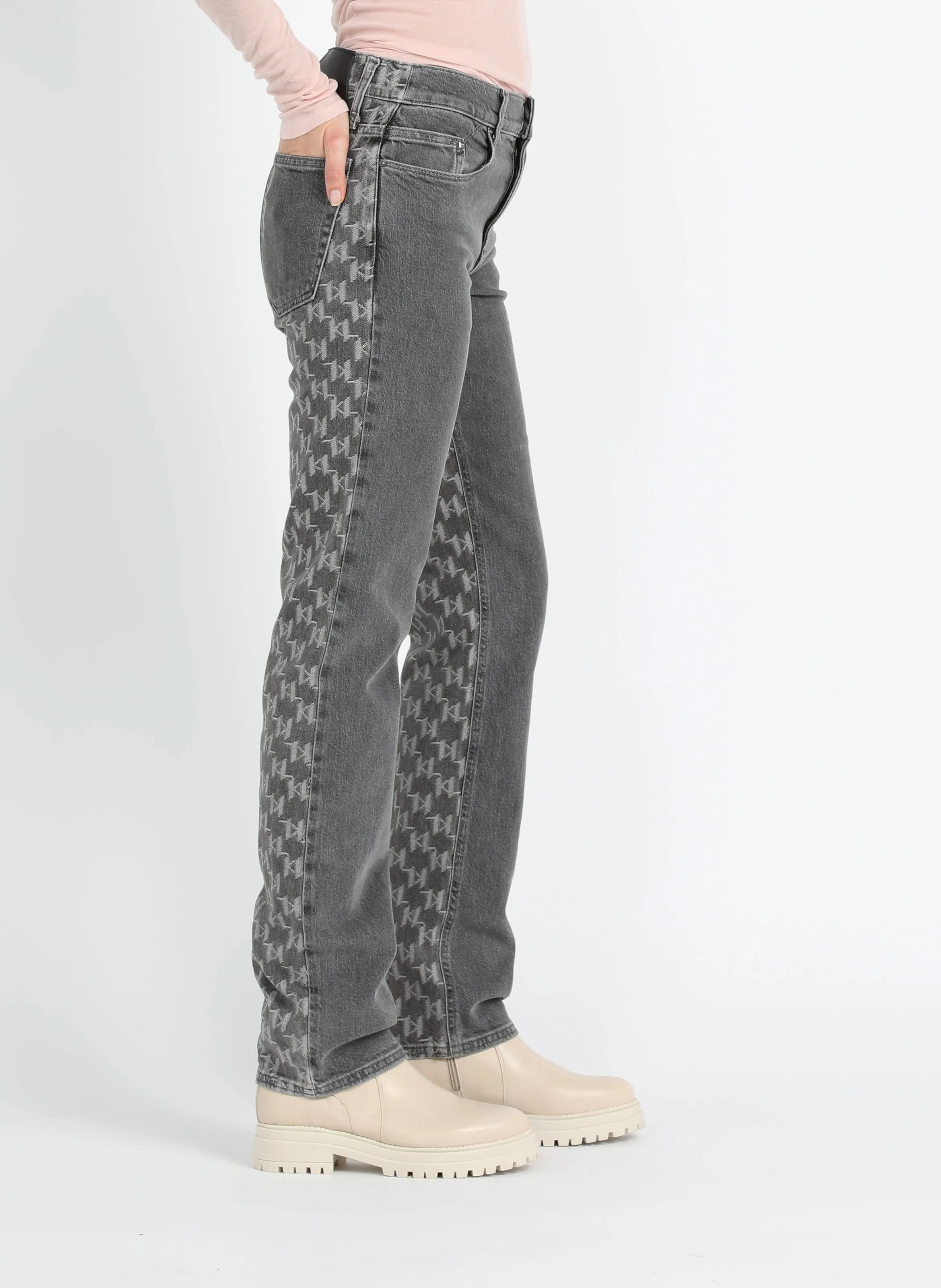  KARL LAGERFELD   Jeans effetto délavé in misto cotone jacquard | Grigio