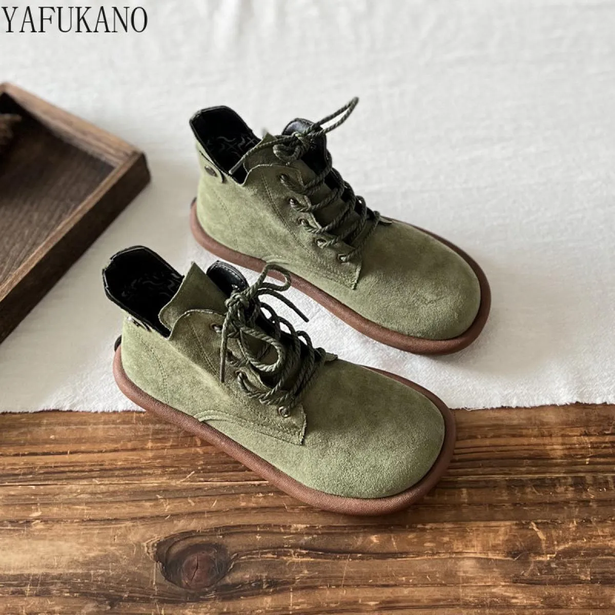 Letterari Mori Stivali da donna a tubo corto Scarpe retrò con alluce Stivaletti casual con lacci sul davanti Stivaletti casual i