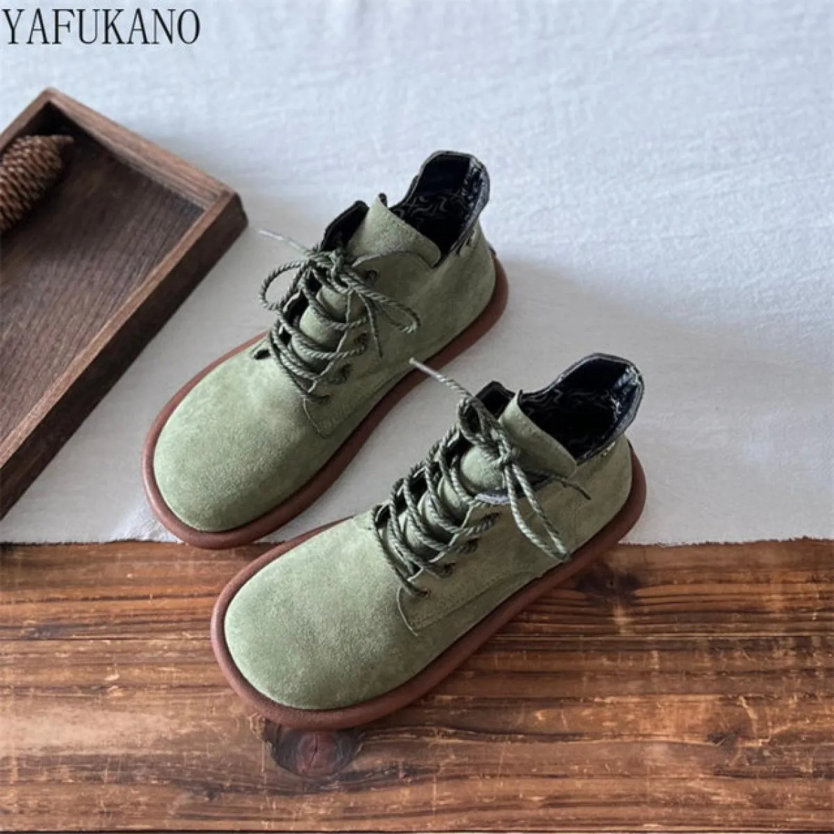 Letterari Mori Stivali da donna a tubo corto Scarpe retrò con alluce Stivaletti casual con lacci sul davanti Stivaletti casual i