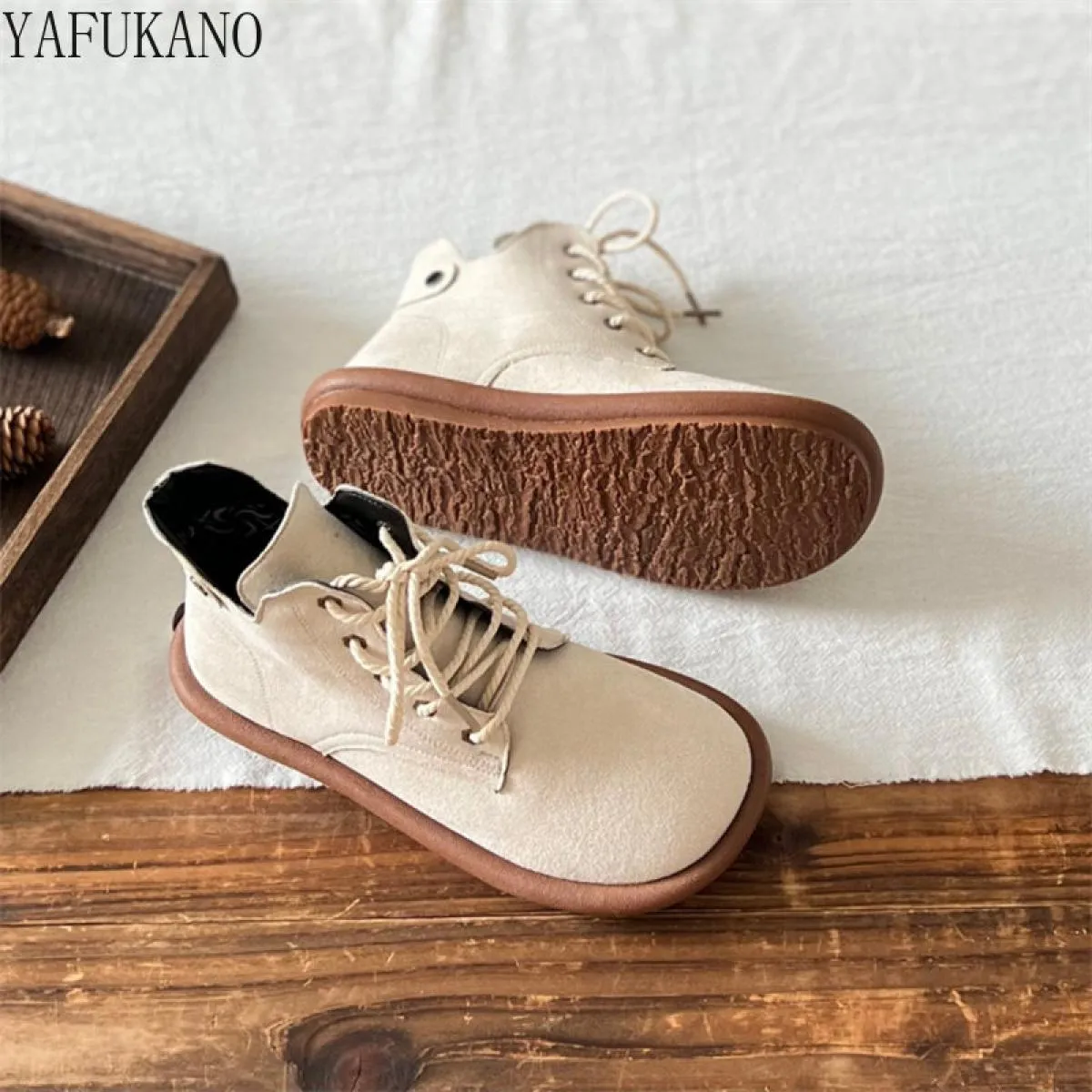 Letterari Mori Stivali da donna a tubo corto Scarpe retrò con alluce Stivaletti casual con lacci sul davanti Stivaletti casual i