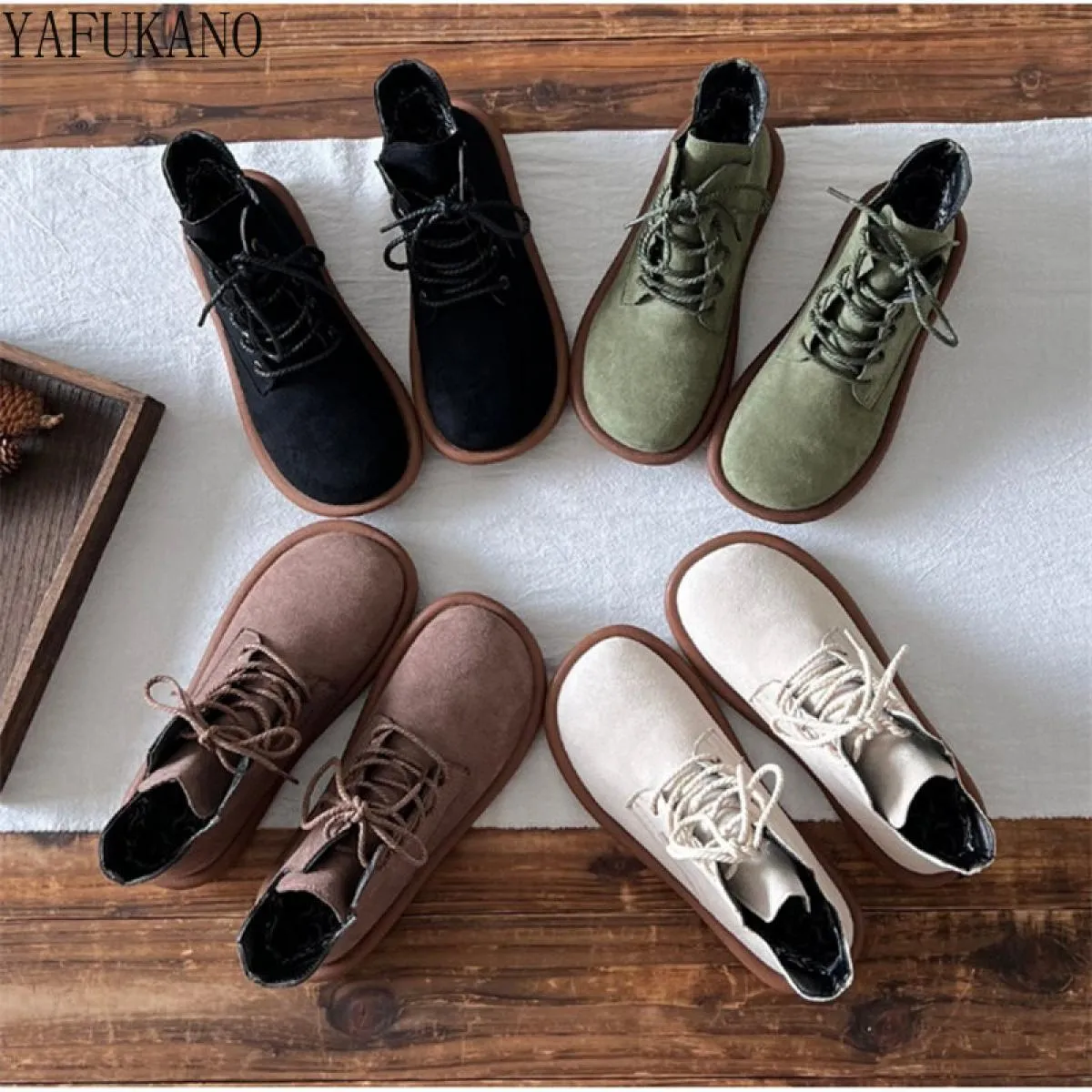 Letterari Mori Stivali da donna a tubo corto Scarpe retrò con alluce Stivaletti casual con lacci sul davanti Stivaletti casual i