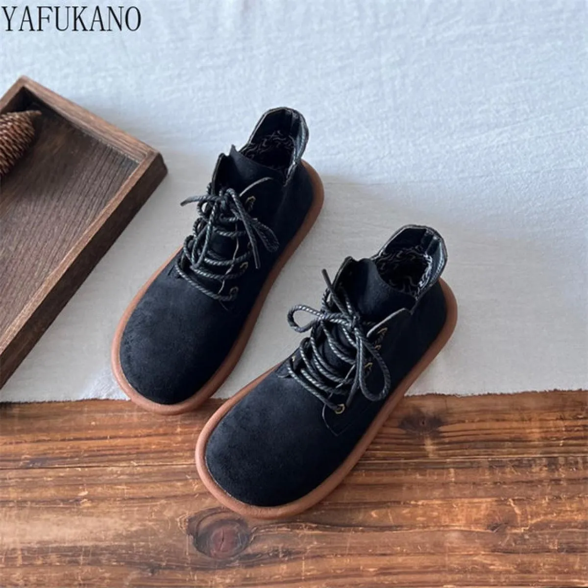 Letterari Mori Stivali da donna a tubo corto Scarpe retrò con alluce Stivaletti casual con lacci sul davanti Stivaletti casual i