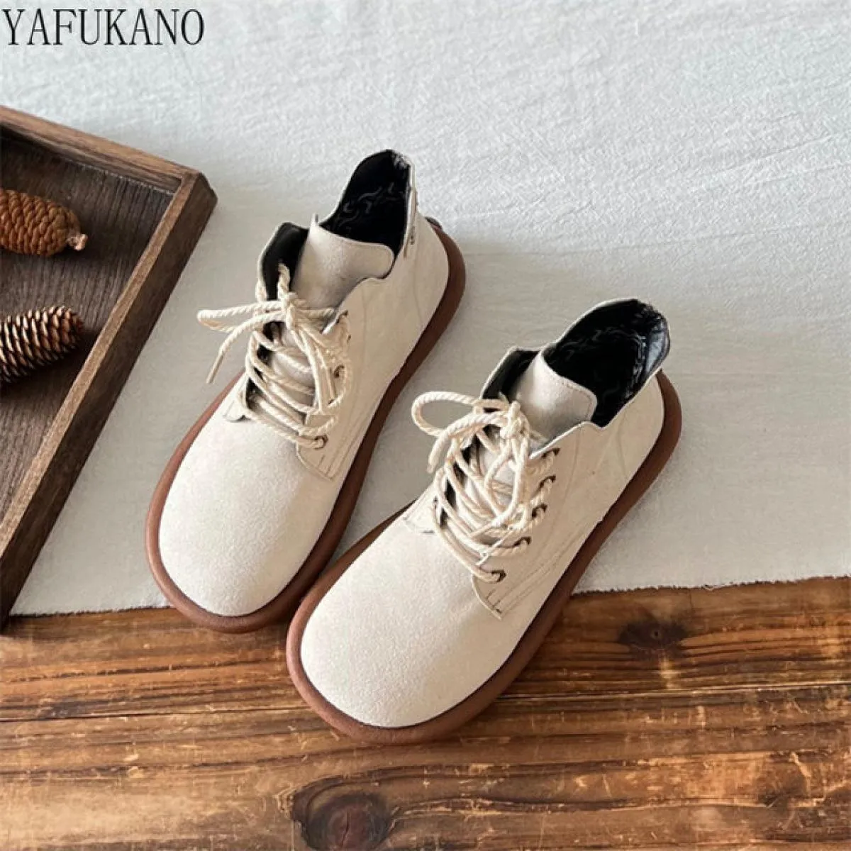 Letterari Mori Stivali da donna a tubo corto Scarpe retrò con alluce Stivaletti casual con lacci sul davanti Stivaletti casual i
