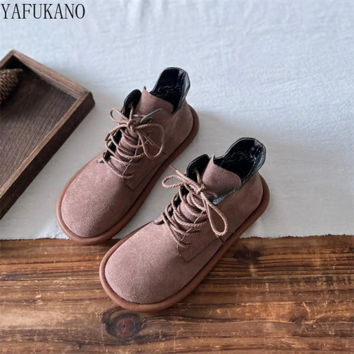 Letterari Mori Stivali da donna a tubo corto Scarpe retrò con alluce Stivaletti casual con lacci sul davanti Stivaletti casual i