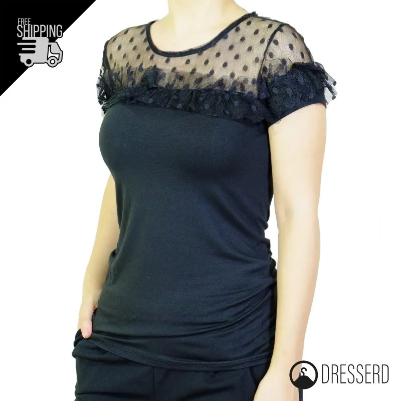 Maglia con inserto in tulle a pois