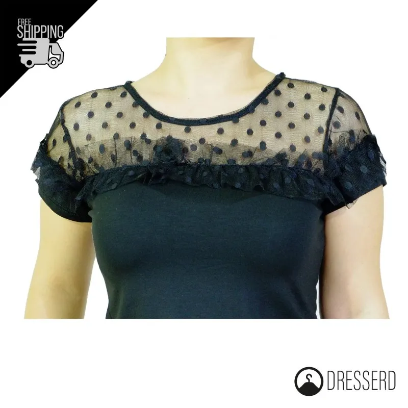 Maglia con inserto in tulle a pois