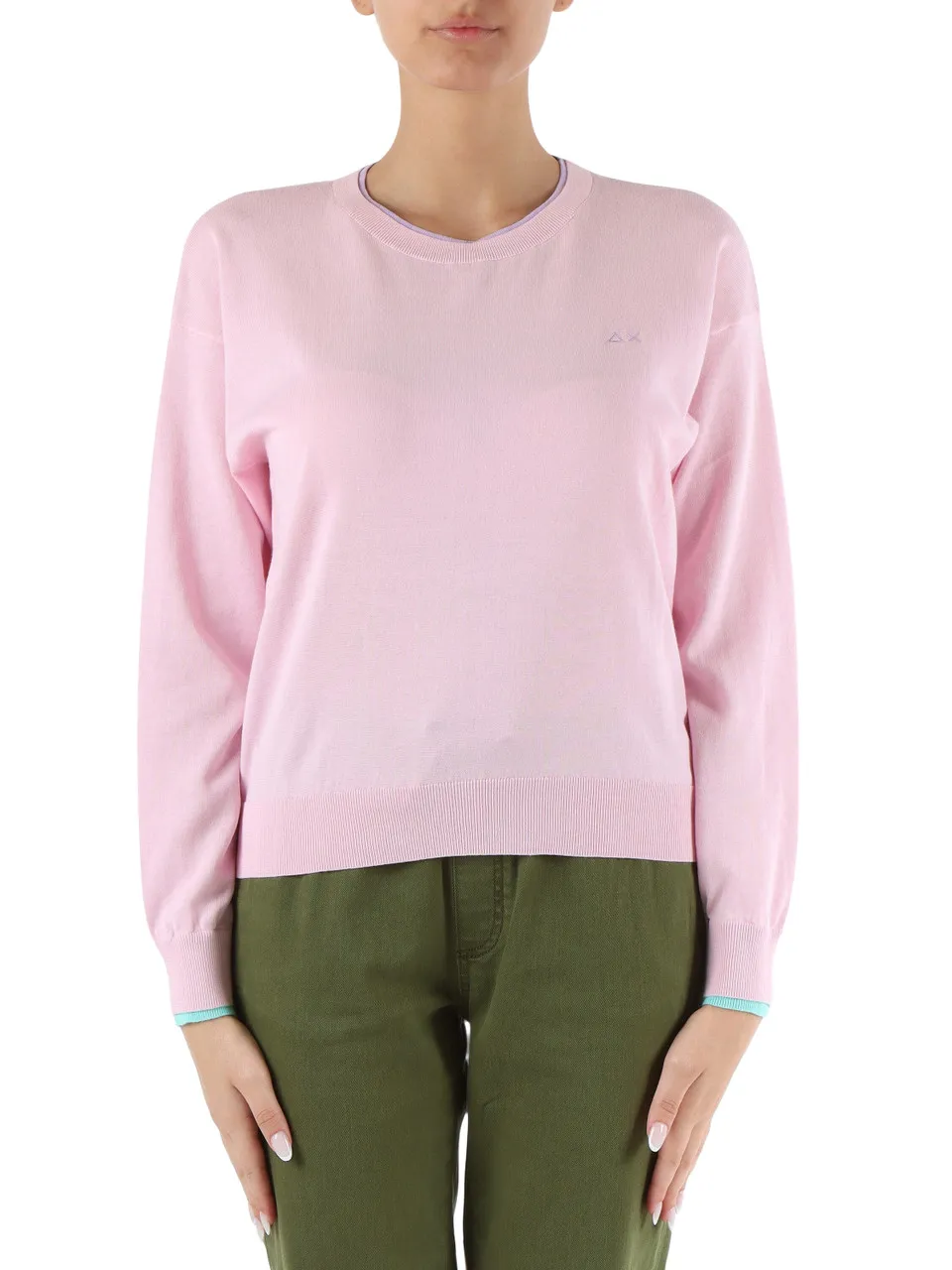Maglia girocollo in cotone con dettagli a contrasto