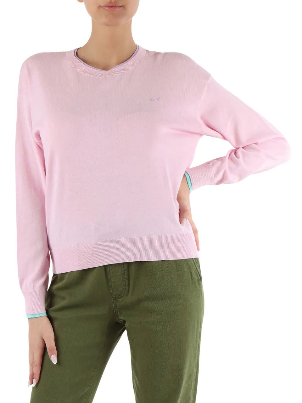 Maglia girocollo in cotone con dettagli a contrasto