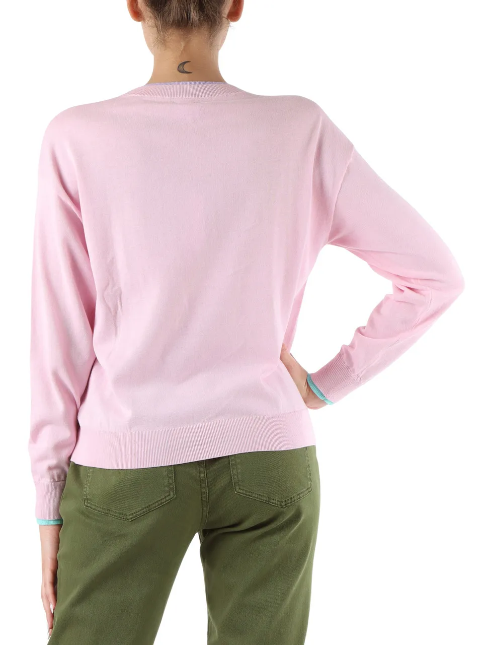 Maglia girocollo in cotone con dettagli a contrasto