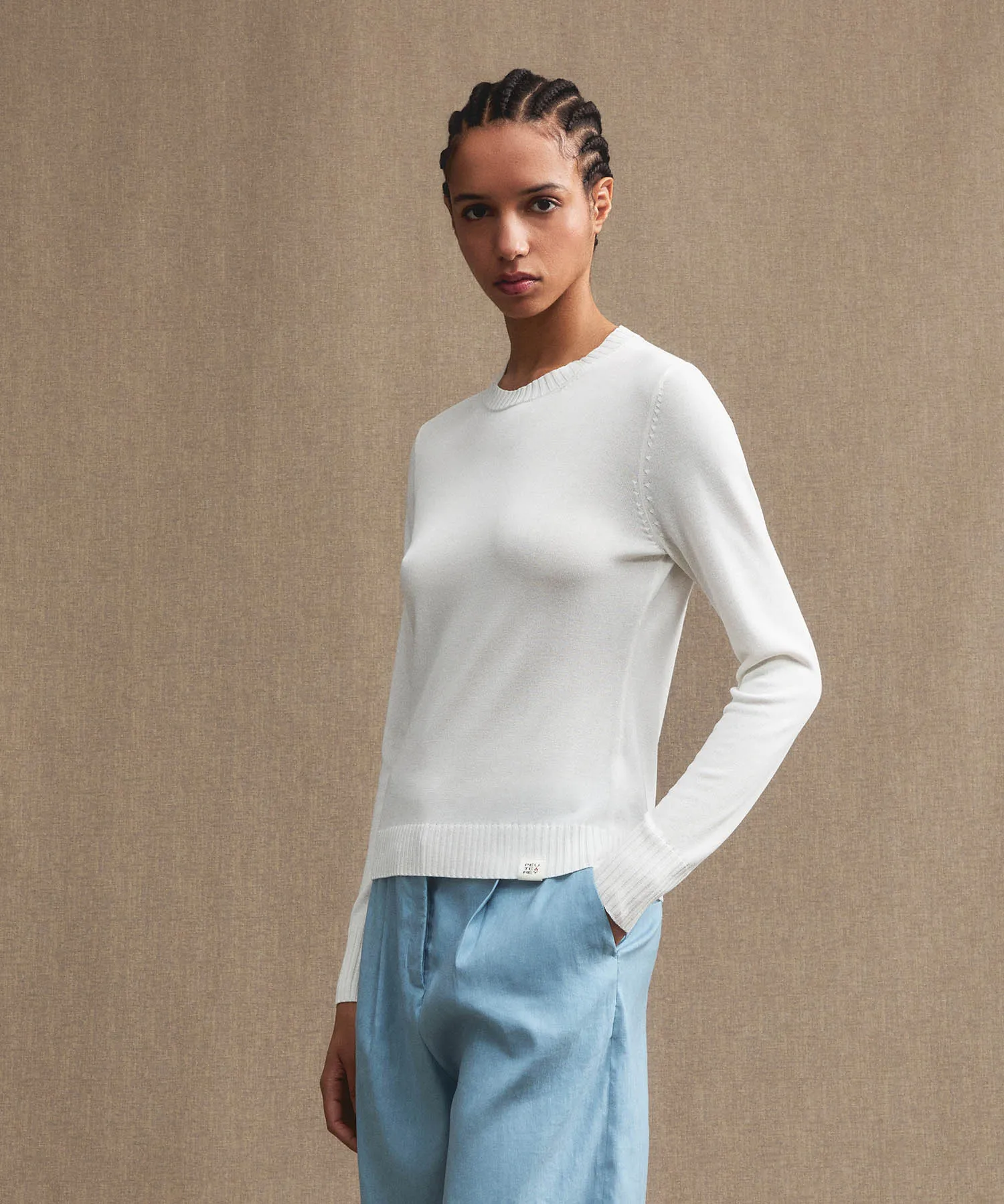 Maglia paricollo con polsini a contrasto