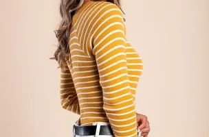 Maglietta lavorata a maglia con motivo a righe, giallo