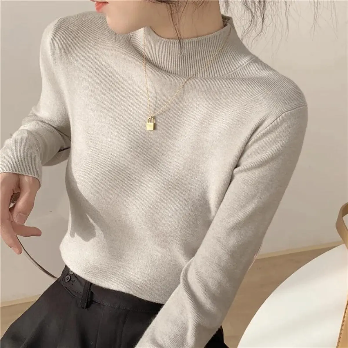 Maglione a mezzo collo alto da donna fondo lavorato a maglia 2023 autunno inverno nuovo maglione caldo pullover