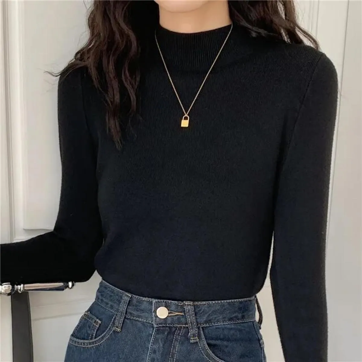 Maglione a mezzo collo alto da donna fondo lavorato a maglia 2023 autunno inverno nuovo maglione caldo pullover