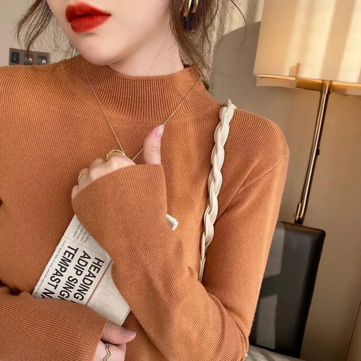 Maglione a mezzo collo alto da donna fondo lavorato a maglia 2023 autunno inverno nuovo maglione caldo pullover