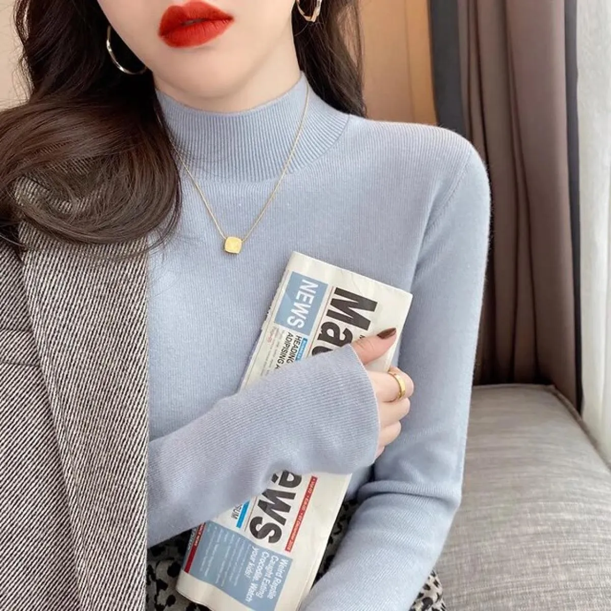 Maglione a mezzo collo alto da donna fondo lavorato a maglia 2023 autunno inverno nuovo maglione caldo pullover