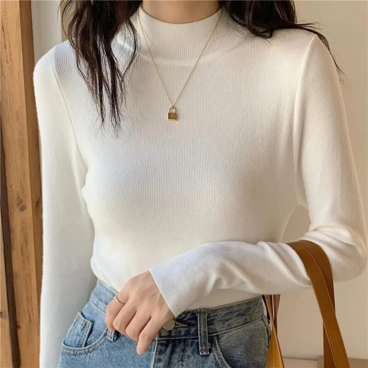 Maglione a mezzo collo alto da donna fondo lavorato a maglia 2023 autunno inverno nuovo maglione caldo pullover